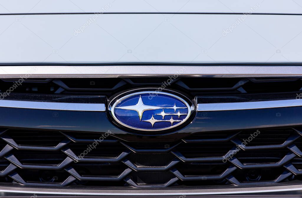 PRAGUE, CZECH REPUBLIC - MAY 12, 2020: Logo of Subaru vehicle in Prague, Czech Republic, May 12, 2020
