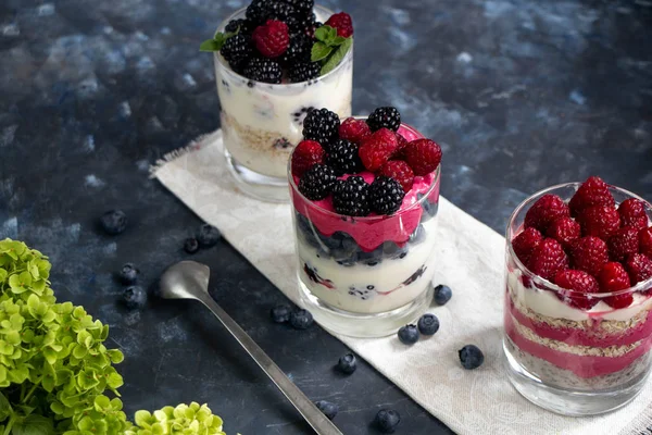 Nutrición Saludable Postres Dietéticos Las Copas Están Llenas Crema Requesón —  Fotos de Stock