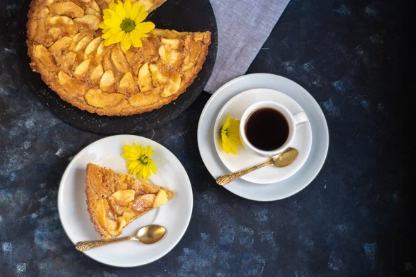 Torta Mele Charlotte Forma Rotonda Decorata Con Fette Mela Cariche — Foto Stock