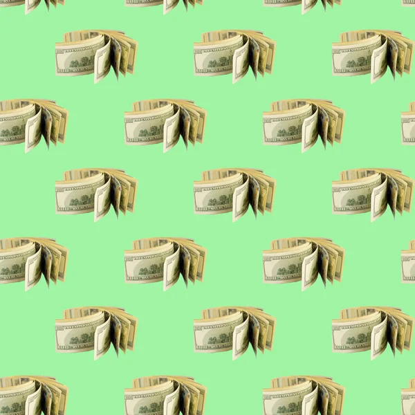 Бесшовный Рисунок Долларами Зеленом Фоне Минимальная Изометрическая Текстура Используется Печатания — стоковое фото