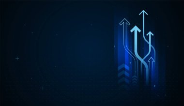 Modern çoklu parlayan oklar farklı eğri yollarla yukarı doğru yükseliyor, başarı, büyüme ve güç finansmanına giden çeşitli stratejileri sembolize ediyor.