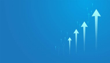 Büyümeyi sembolize eden, mavi gradyan üzerinde yukarı doğru uzanan birden fazla ok, Soyut Borsa Bilgi Vektörü ile Mali İllüstrasyon Kavramları