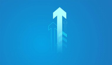 Mavi arka plandaki İş Büyüme Okçusu. Ve sunum için neon ışık efektli modern fütürist. Vektör Yanlısı illüstrasyon