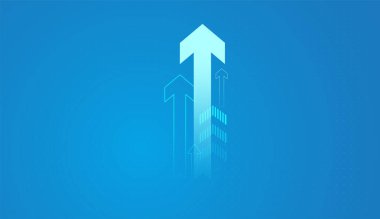 Mavi arka plandaki İş Büyüme Okçusu. Ve sunum için neon ışık efektli modern fütürist. Vektör Yanlısı illüstrasyon