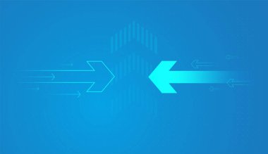 Zıt yönleri gösteren iki kalın ok: biri sağa, diğeri sola hareket ediyor. Karşıtlık, karar verme, rekabet veya karşıt stratejilerdeki farklılığı sembolize eder