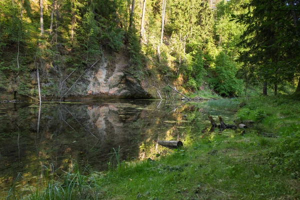 Stadt Cesis Lettland Rote Felsen Und Wasser Blick Von Der — Stockfoto