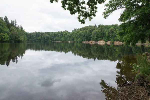 Şehir Koknese, Letonya. Eski nehir ve yeşil ağaçlar. Harabeleri ve yansıma. Doğa ve gökyüzü. Seyahat fotoğraf 2018