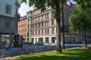 Şehir Stocholm, İsveç. Kentsel şehir manzaralı, street, halklar ve binalar. Seyahat fotoğraf 2018