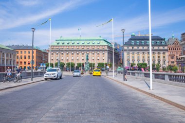 Şehir Stocholm, İsveç. Kentsel şehir manzaralı, street, halklar ve binalar. Seyahat fotoğraf 2018