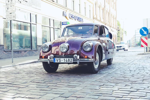 Stad Riga Letland Oldtimer Auto Festival Hoofdstad Riga Stedelijke Stadszicht — Stockfoto