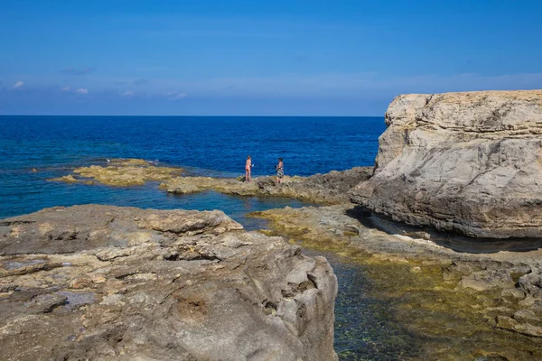 Stadt Gozo Malta Europa Ozean Blaues Wasser Und Völker Felsen — Stockfoto