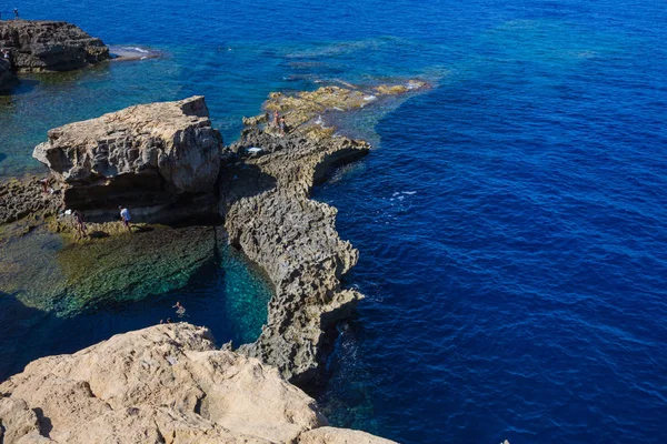 Stadt Gozo Malta Europa Ozean Blaues Wasser Und Völker Felsen — Stockfoto