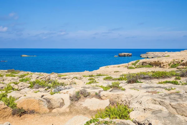 Stadt Gozo Malta Europa Ozean Blaues Wasser Und Völker Felsen — Stockfoto