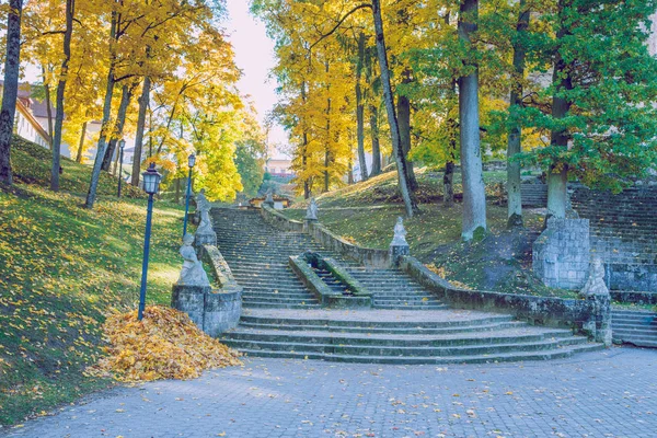 City Cesis Letonia Antiguo Parque Casttle Otoño Hojas Amarillas Ruinas — Foto de Stock