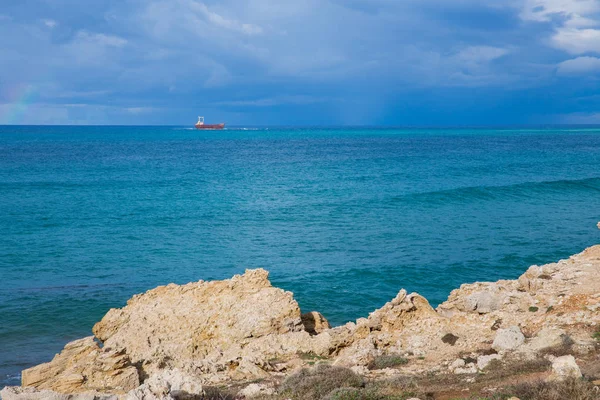 Stadt Paphos Zypern Strand Und Blaues Wasser Reisefoto 2018 Dezember — Stockfoto