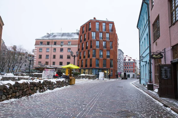 Ciudad Riga Letonia Calles Ciudad Vieja Turistas Arquitectura Casas Antiguas — Foto de Stock