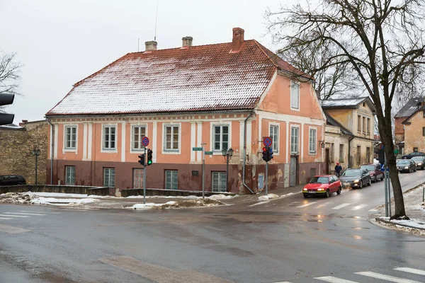 City Cesis Letónia Edifícios Cidade Velha Rua Vista Urbana Inverno — Fotografia de Stock