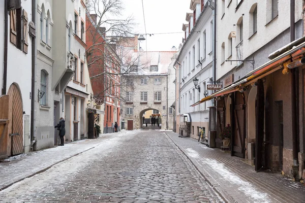 Ciudad Riga Letonia Calles Ciudad Vieja Turistas Arquitectura Casas Antiguas — Foto de Stock