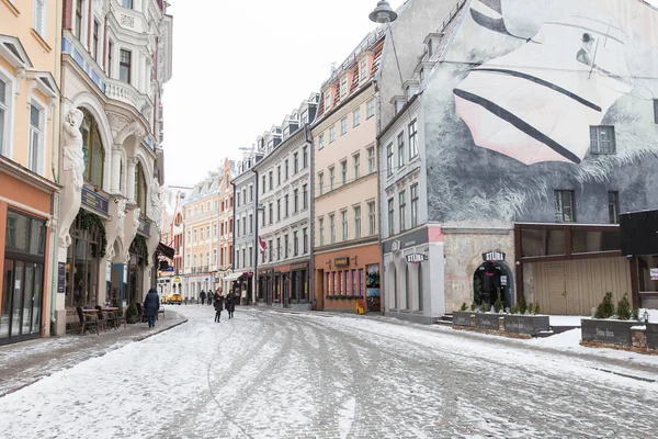 Stadt Riga Lettland Altstadtgassen Touristen Und Architektur Alte Häuser Straßen — Stockfoto
