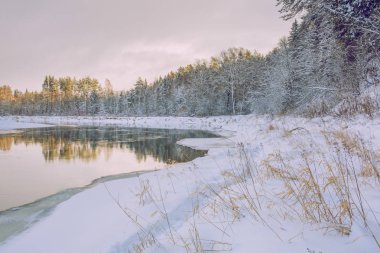 Şehir Cesis, Letonya. Kırmızı kayalar ve nehir Gauja. Birçok kış 2019 kar. Seyahat fotoğraf.