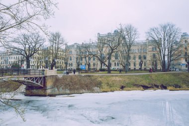 City Riga, Letonya. Eski şehir, şehir merkezine, halklar ve mimari. Sokaklar ve doğa. Seyahat fotoğraf 2019. 21. Şubat.