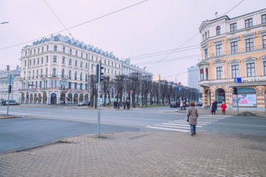 City Riga, Letonya. Eski şehir, şehir merkezine, halklar ve mimari. Sokaklar ve doğa. Seyahat fotoğraf 2019. 21. Şubat.