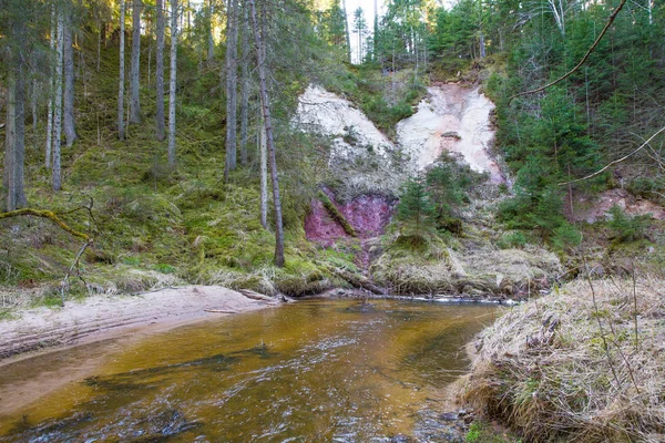 Λευκά βράχια και ποτάμι Κουμάντα. Δέντρα και νερό. Ταξιδιωτική φωτογραφία 201 — Φωτογραφία Αρχείου