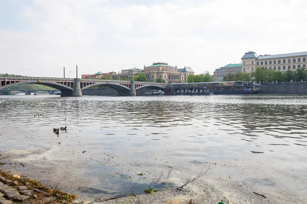 Şehir Prag, Çek Cumhuriyeti. R'den nehre ve köprüye bakış — Stok fotoğraf