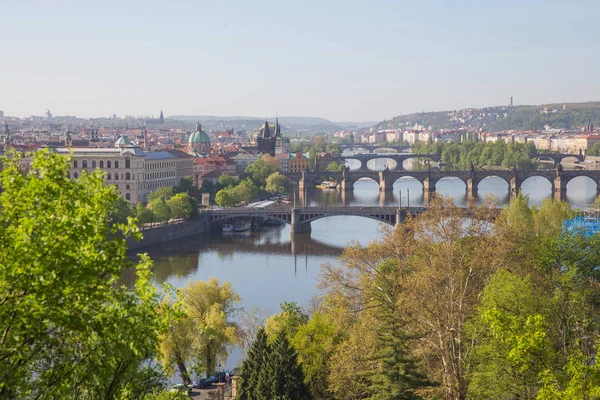 Stadt Prag, Tschechische Republik. Blick vom Berg auf den Fluss — Stockfoto