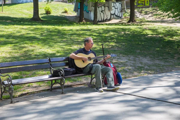 チェコ、プラハ市。ミュージシャンは、公園で再生し、作ります — ストック写真