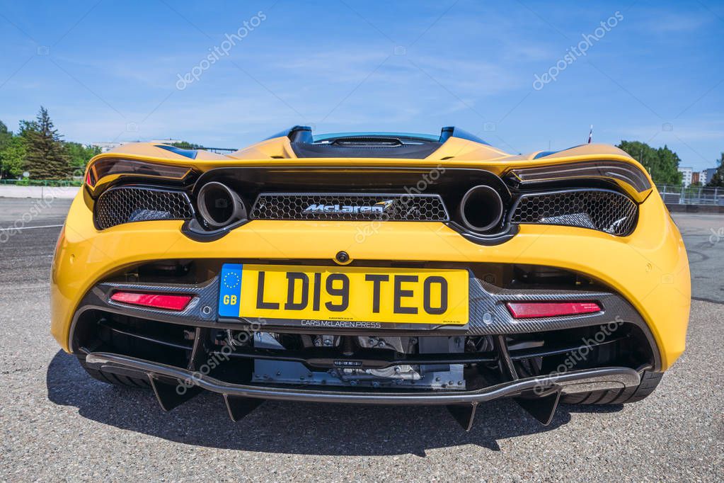 City Riga, Latvian Republic. Sport car -Mclaren in Bikernieku race track. Mclaren club event. May 30. 2019 Travel photo.