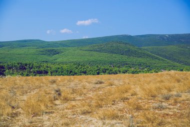 Yunan Cumhuriyeti. Tarlalar, dağlar, çimenler ve ağaçlar. Di içinde