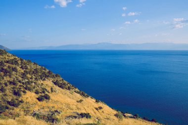 Şehir Atina, Yunan Cumhuriyeti. Dağlar ve su, mavi deniz. 13. 