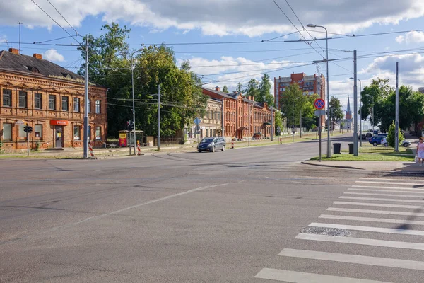 City Daugavpils Letónia Casas Antigas Vista Para Rua Fotografia Viagem — Fotografia de Stock