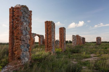 City Smiltene, Latvia.Old brick stonehenge and park.Travel photo.13.09.2020 clipart