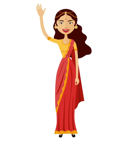 Indian woman waving her hand flat cartoon vector isolated — Stock Vector