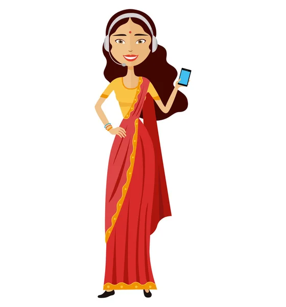 Mujer india operador avatar cliente call center concepto vector ilustración — Archivo Imágenes Vectoriales