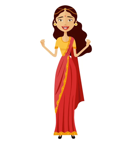 Happy admiration indian woman throwing up her hands vector isolated — Stock Vector