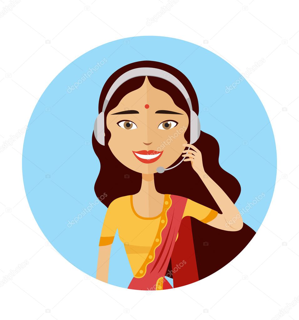 Customer service indian woman working in a call center vector illustration isolated 