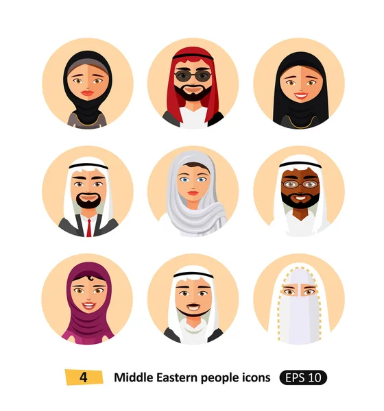 Vektor közel-keleti arab emberek avatars lapos ikonok — Stock Vector