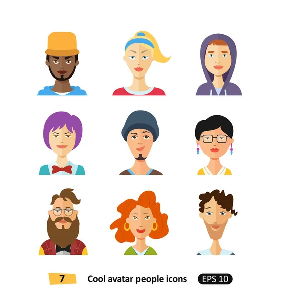 Flat cool avatars people set  for social networks, mobile application or web design — Stock Vector