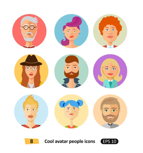 Set of cool avatars flat icons different clothes,tones and hair styles modern and simple flat cartoon style — Stock Vector