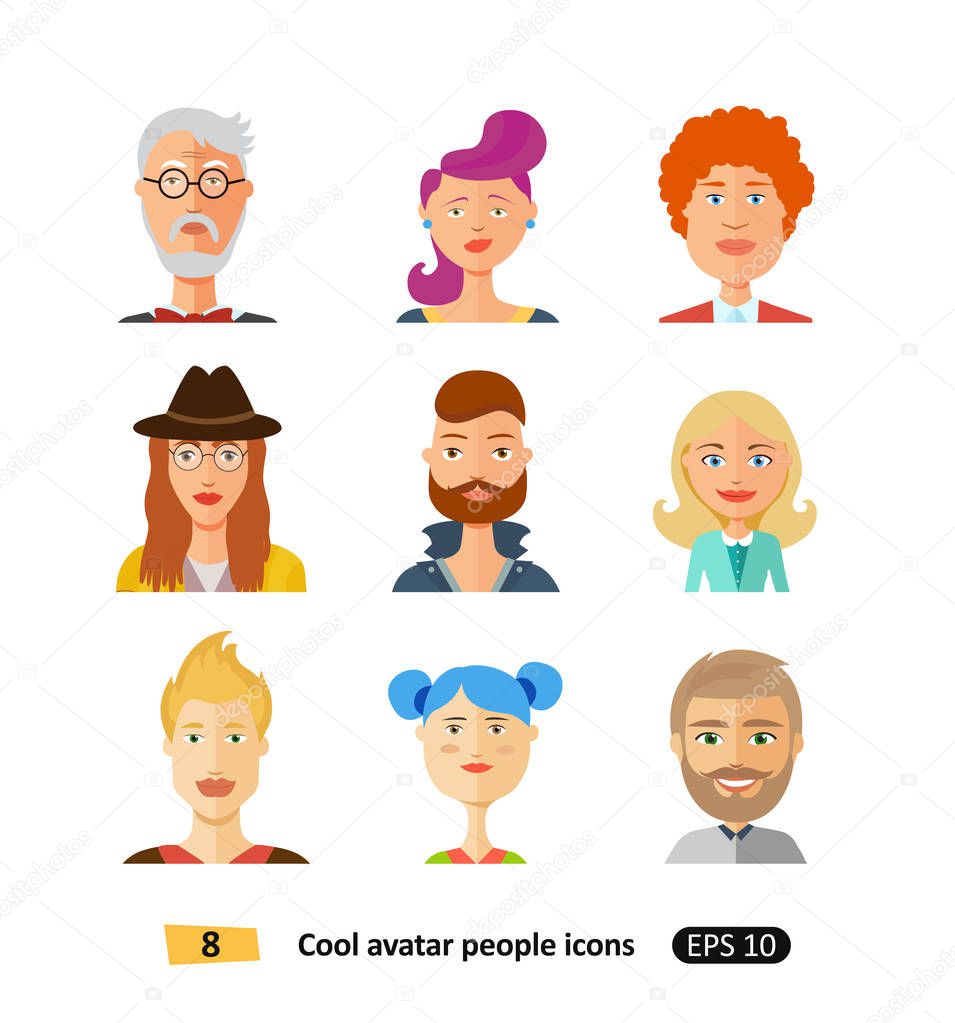 Stylish handsome characters avatars people icons in modern flat design vector 