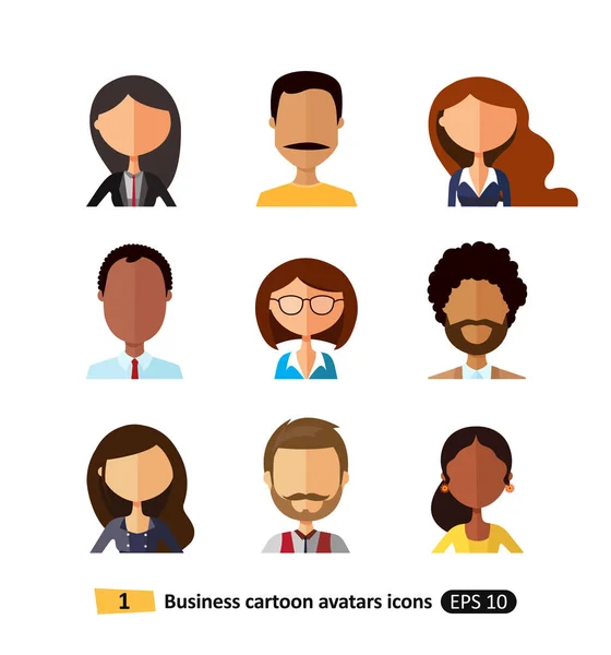 Iconos planos usuarios avatares oficina negocios personas conjunto — Vector de stock