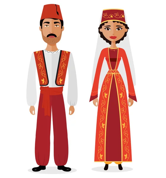 Turecki Para mężczyzna i kobieta w tradycyjne stroje wektor eps ilustracja 10 — Wektor stockowy