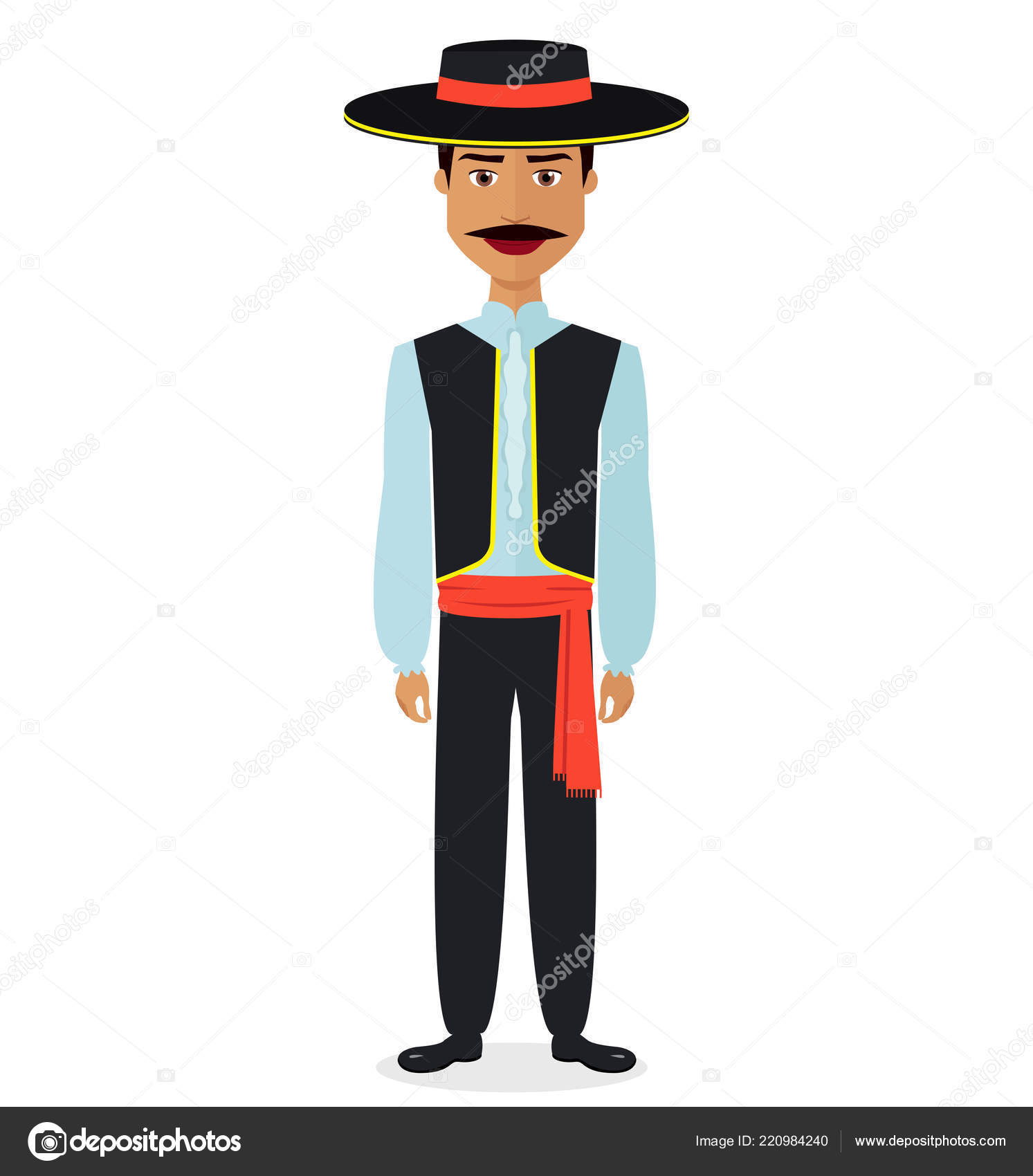 Espanhol homem no tradicional traje nacional vestido vetor plana