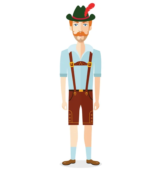 Desenhos animados alemães oktoberfest homem em traje tradicional ilustração vetorial plana isolado no branco — Vetor de Stock