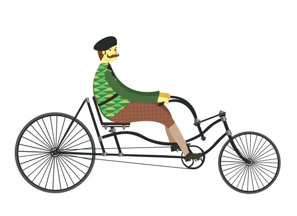 Fransmannen Retro Vintage Gamla Cykel Vektorillustration Isolerade Vit Eps — Stock vektor