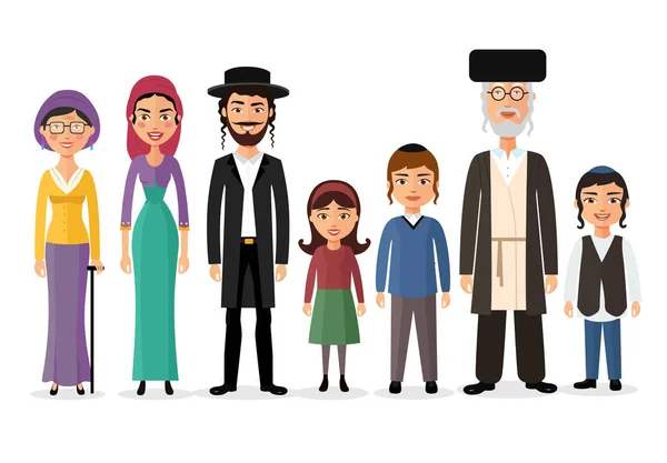 Happy big jewish family together cartoon concept vector illustration isolated on white — Stock Vector