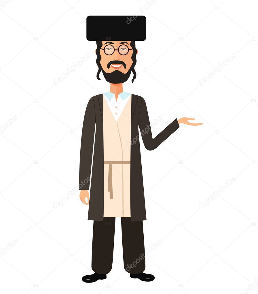  Jewish man presenting vector cartoon isolated on white 